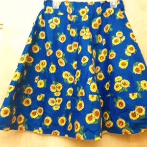 Blue Yellow Sunflower Circle Pinup Boho Skirt